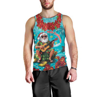 Hawaii Christmas Men Tank Top Mele Kalikimaka Poinsettia Lei - Cyan