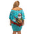 Hawaii Christmas Off Shoulder Short Dress Mele Kalikimaka Poinsettia Lei - Cyan