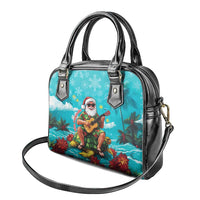 Hawaii Christmas Shoulder Handbag Mele Kalikimaka Poinsettia Lei - Cyan