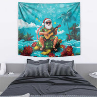 Hawaii Christmas Tapestry Mele Kalikimaka Poinsettia Lei - Cyan