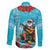 Hawaii Christmas Family Matching Summer Maxi Dress and Hawaiian Shirt Mele Kalikimaka Poinsettia Lei Polynesian - Blue