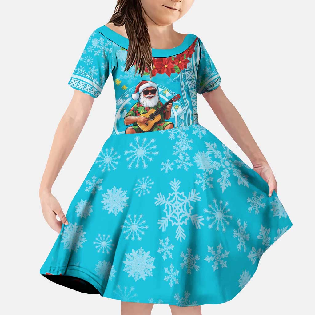 Hawaii Christmas Family Matching Tank Maxi Dress and Hawaiian Shirt Mele Kalikimaka Poinsettia Lei Polynesian - Blue