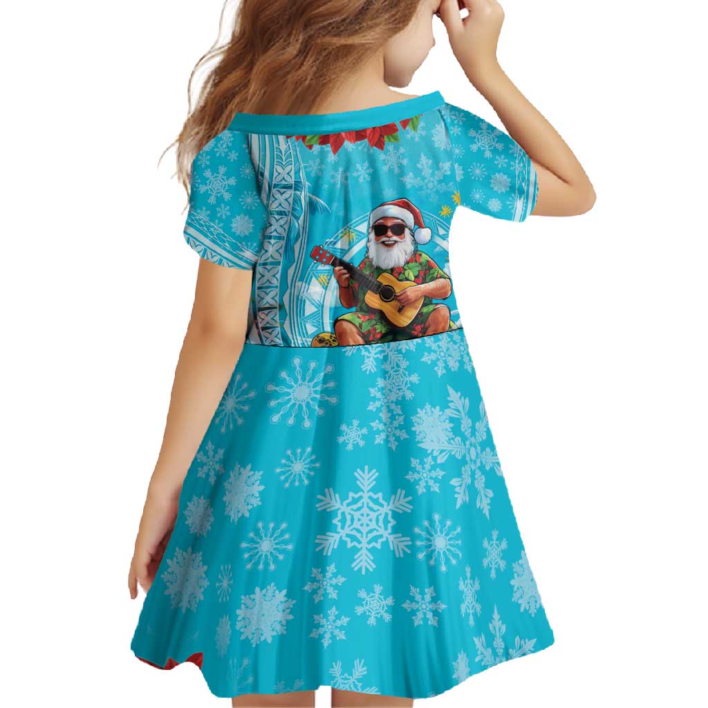 Hawaii Christmas Family Matching Tank Maxi Dress and Hawaiian Shirt Mele Kalikimaka Poinsettia Lei Polynesian - Blue