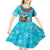 Hawaii Christmas Kid Short Sleeve Dress Mele Kalikimaka Poinsettia Lei Polynesian - Blue