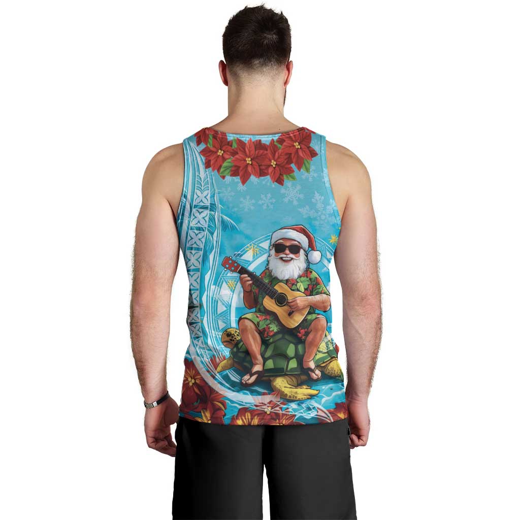 Hawaii Christmas Men Tank Top Mele Kalikimaka Poinsettia Lei Polynesian - Blue
