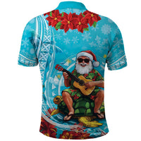 Hawaii Christmas Polo Shirt Mele Kalikimaka Poinsettia Lei Polynesian - Blue
