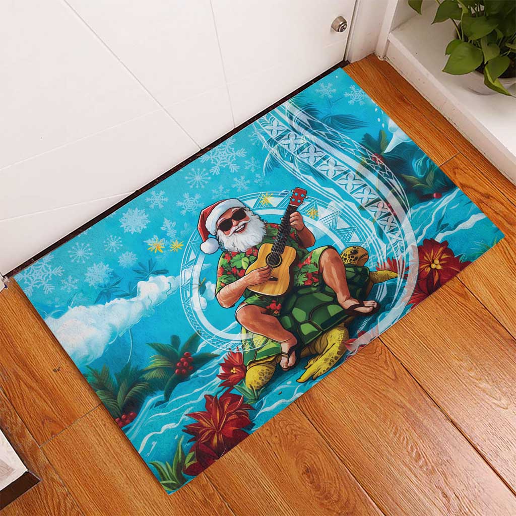 Hawaii Christmas Rubber Doormat Mele Kalikimaka Poinsettia Lei Polynesian - Blue LT14 - Polynesian Pride