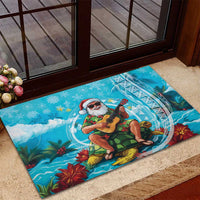 Hawaii Christmas Rubber Doormat Mele Kalikimaka Poinsettia Lei Polynesian - Blue LT14 - Polynesian Pride