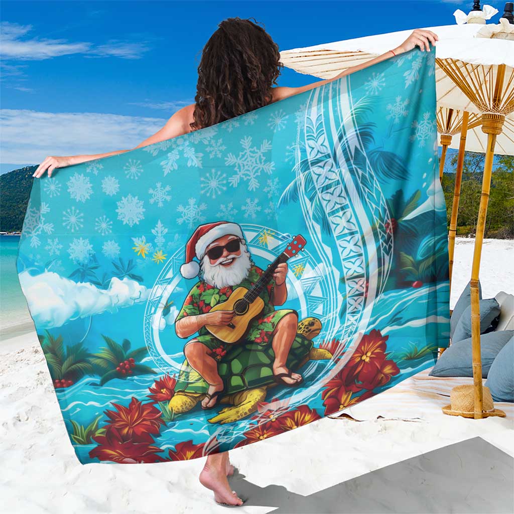 Hawaii Christmas Sarong Mele Kalikimaka Poinsettia Lei Polynesian - Blue