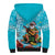 Hawaii Christmas Sherpa Hoodie Mele Kalikimaka Poinsettia Lei Polynesian - Blue
