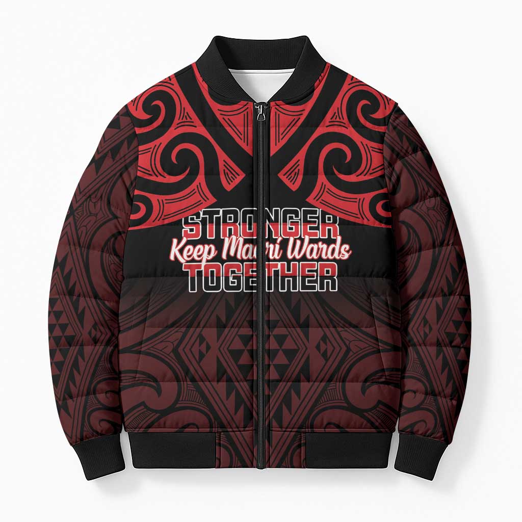 Personalised Keep Maori Wards New Zealand Bomber Puffer Jacket Stronger Together Aotearoa Taniko - Polynesian Pride