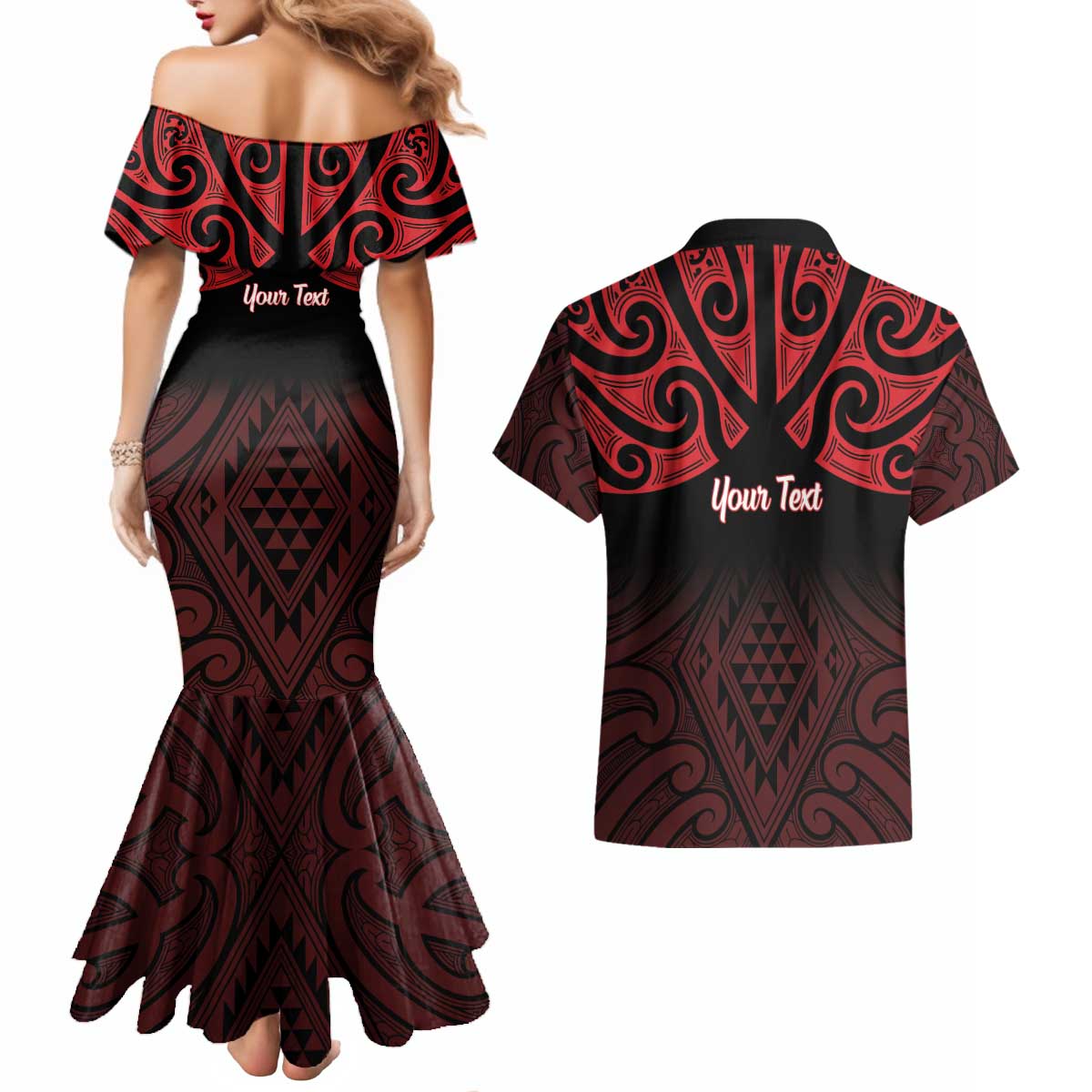 Personalised Keep Maori Wards New Zealand Couples Matching Mermaid Dress and Hawaiian Shirt Stronger Together Aotearoa Taniko - Polynesian Pride