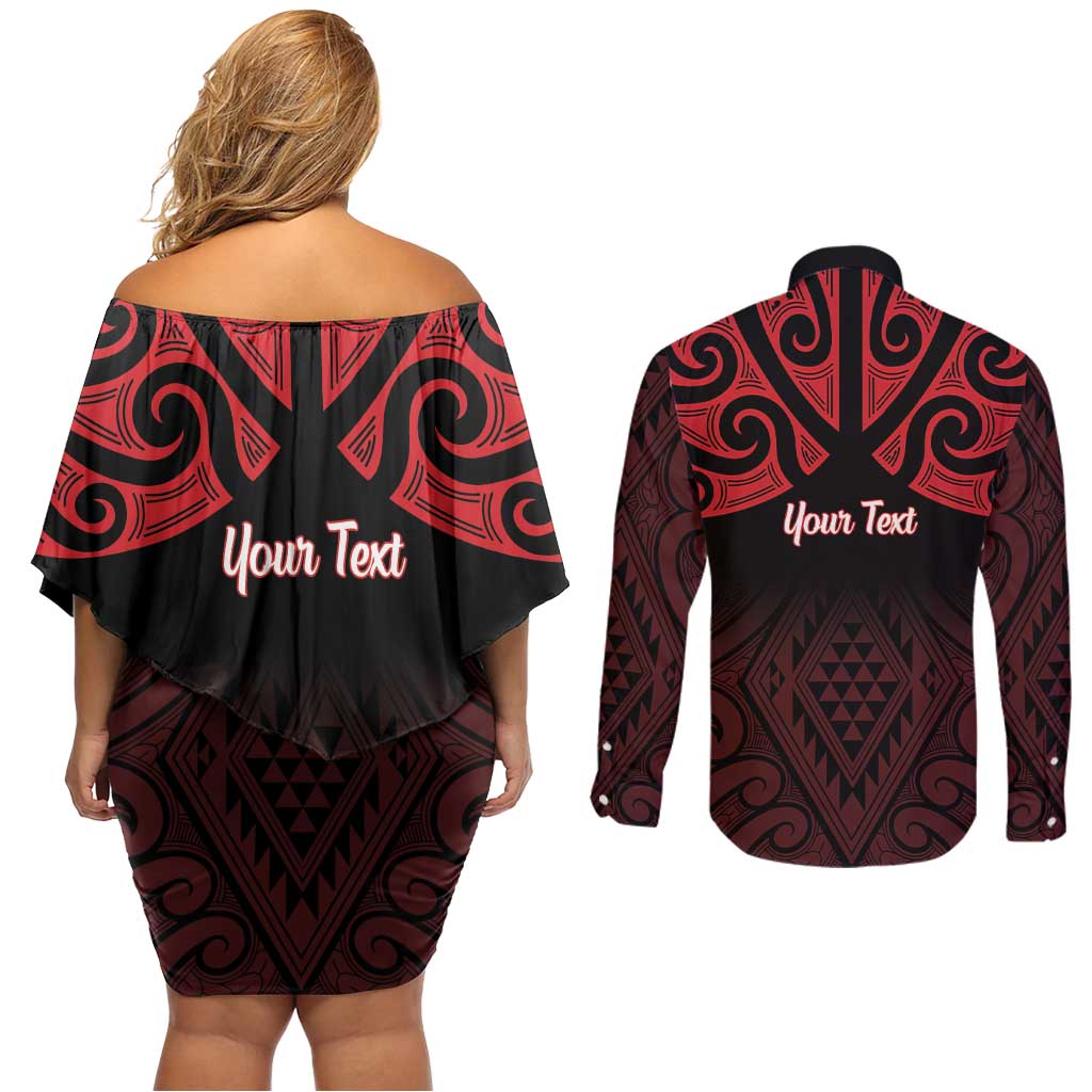 Personalised Keep Maori Wards New Zealand Couples Matching Off Shoulder Short Dress and Long Sleeve Button Shirt Stronger Together Aotearoa Taniko - Polynesian Pride