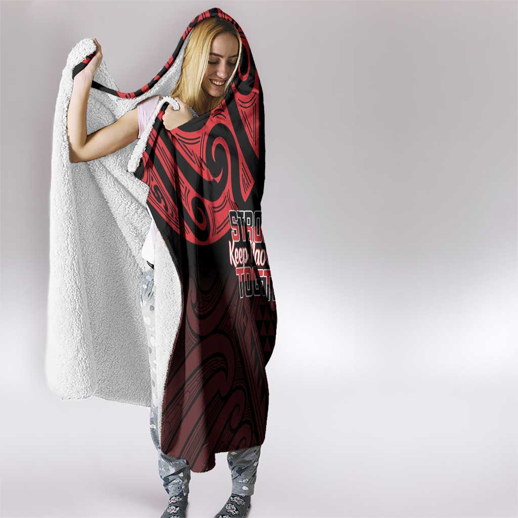 Keep Maori Wards New Zealand Hooded Blanket Stronger Together Aotearoa Taniko - Polynesian Pride