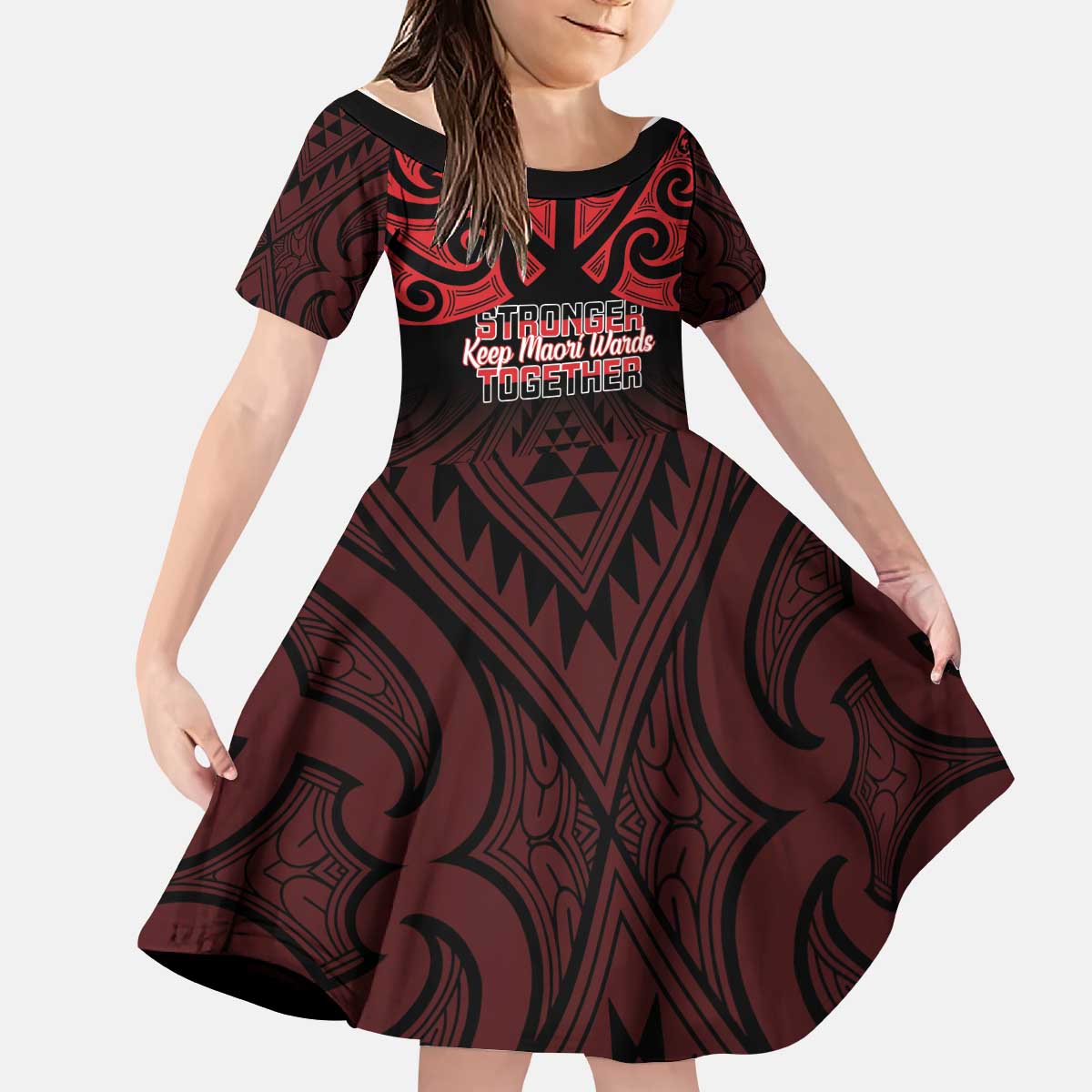 Personalised Keep Maori Wards New Zealand Kid Short Sleeve Dress Stronger Together Aotearoa Taniko - Polynesian Pride