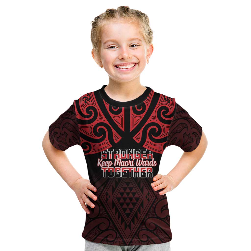 Personalised Keep Maori Wards New Zealand Kid T Shirt Stronger Together Aotearoa Taniko - Polynesian Pride
