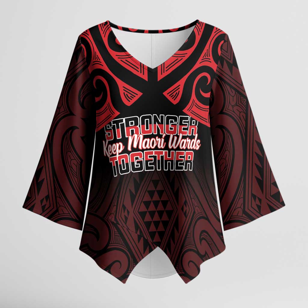 Personalised Keep Maori Wards New Zealand Kimono Sleeve Blouse Stronger Together Aotearoa Taniko - Polynesian Pride