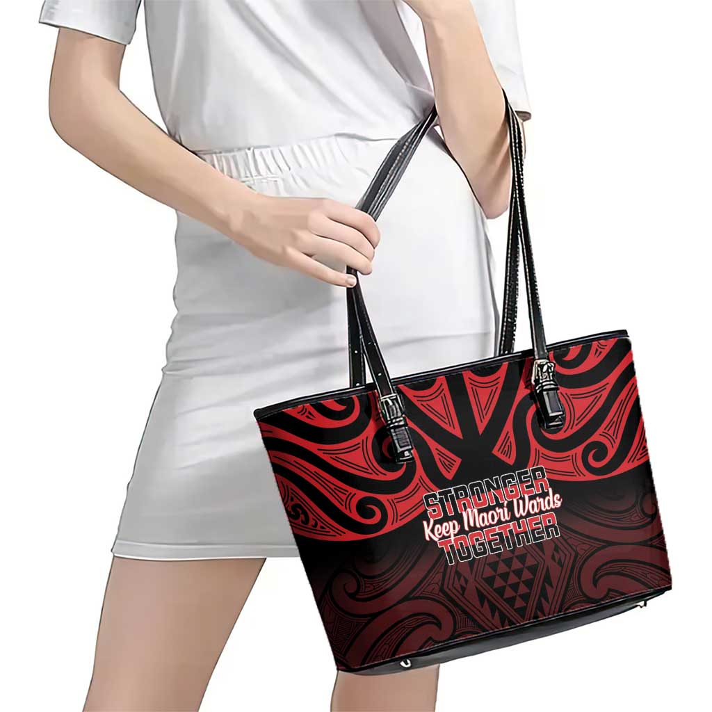 Keep Maori Wards New Zealand Leather Tote Bag Stronger Together Aotearoa Taniko - Polynesian Pride