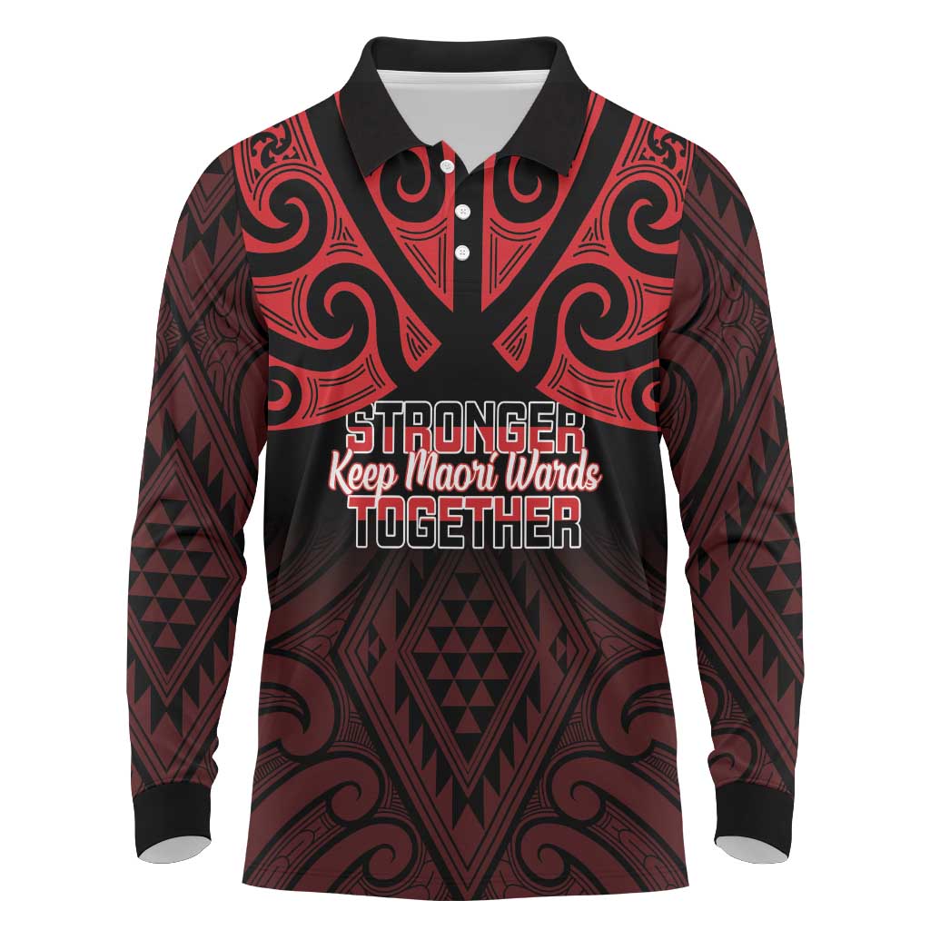 Personalised Keep Maori Wards New Zealand Long Sleeve Polo Shirt Stronger Together Aotearoa Taniko - Polynesian Pride