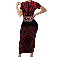 Personalised Keep Maori Wards New Zealand Short Sleeve Bodycon Dress Stronger Together Aotearoa Taniko - Polynesian Pride