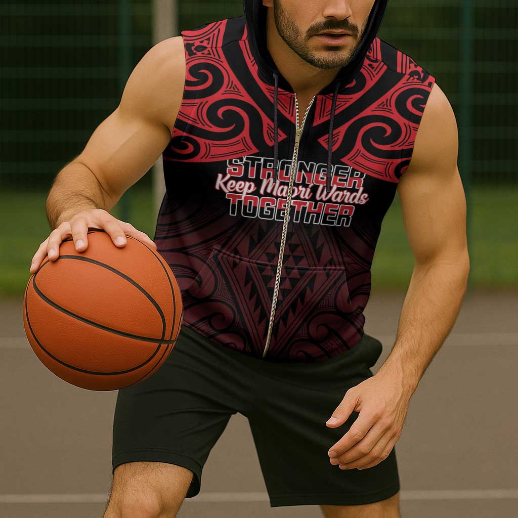 Personalised Keep Maori Wards New Zealand Sleeveless Zip Hoodie Stronger Together Aotearoa Taniko - Polynesian Pride