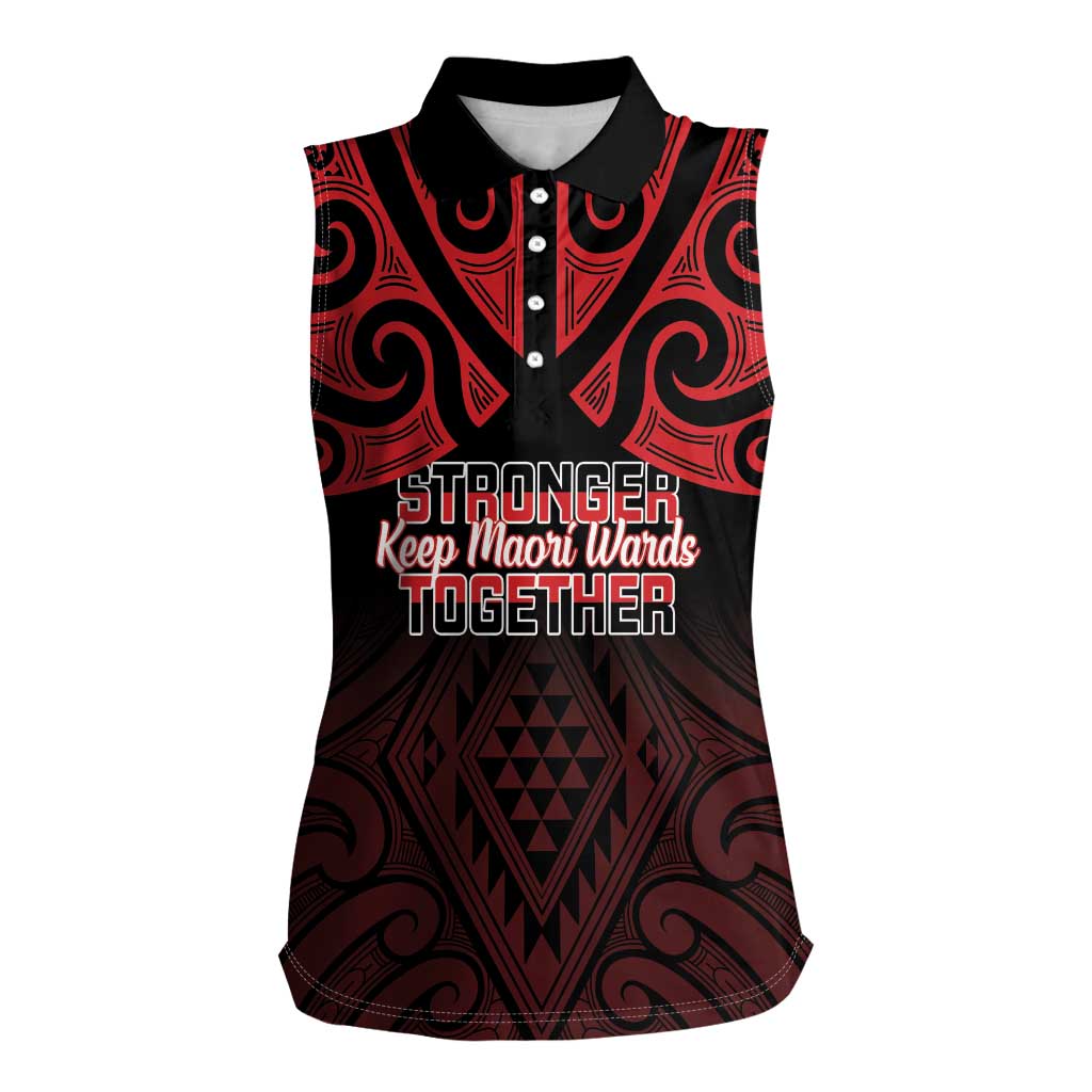 Personalised Keep Maori Wards New Zealand Women Sleeveless Polo Shirt Stronger Together Aotearoa Taniko - Polynesian Pride
