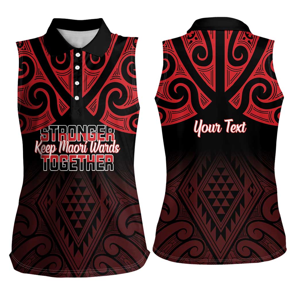 Personalised Keep Maori Wards New Zealand Women Sleeveless Polo Shirt Stronger Together Aotearoa Taniko - Polynesian Pride