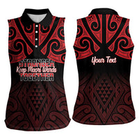 Personalised Keep Maori Wards New Zealand Women Sleeveless Polo Shirt Stronger Together Aotearoa Taniko - Polynesian Pride
