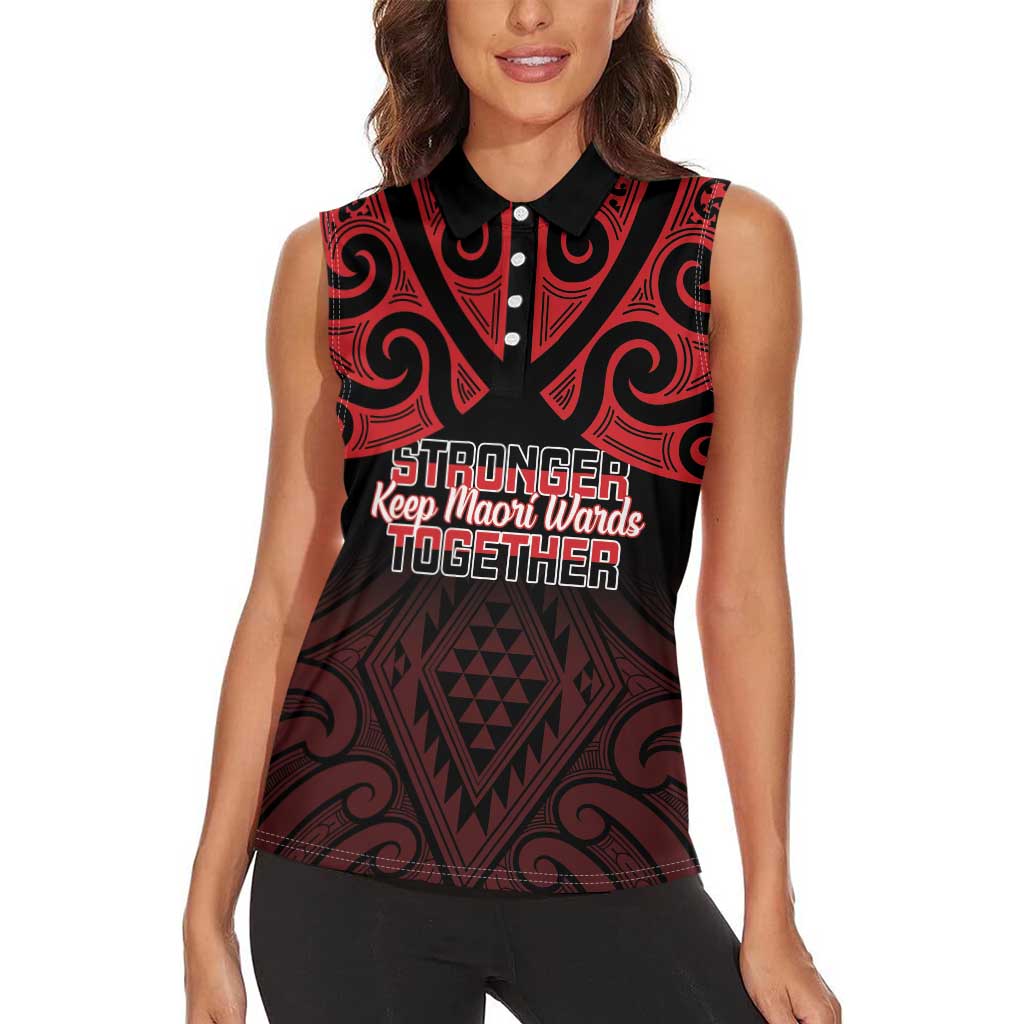Personalised Keep Maori Wards New Zealand Women Sleeveless Polo Shirt Stronger Together Aotearoa Taniko - Polynesian Pride