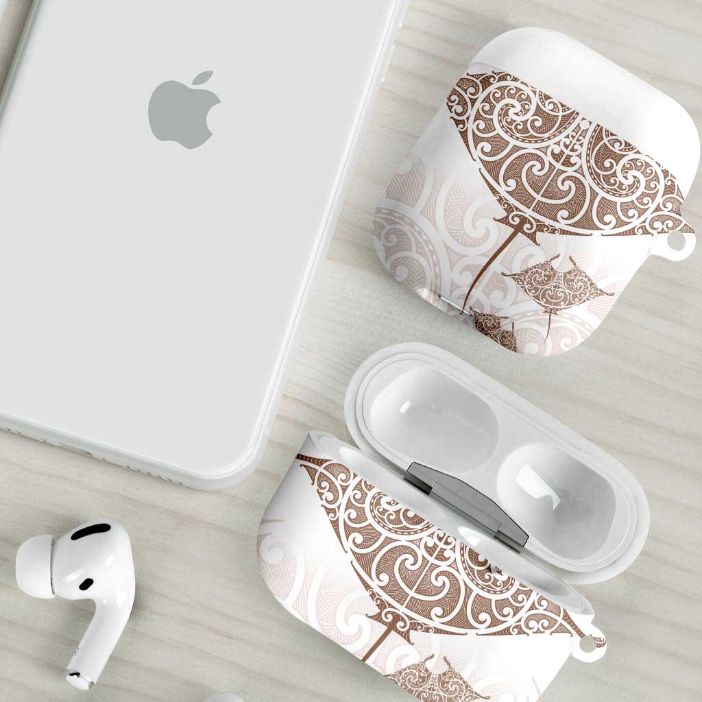New Zealand Manta Ray Tattoo AirPods Case Aotearoa Maori Haehae Beige - Polynesian Pride