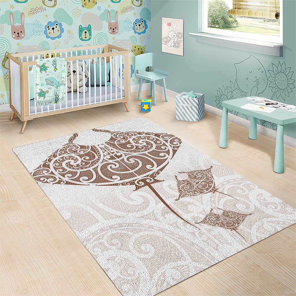 New Zealand Manta Ray Tattoo Area Rug Aotearoa Maori Haehae Beige - Polynesian Pride