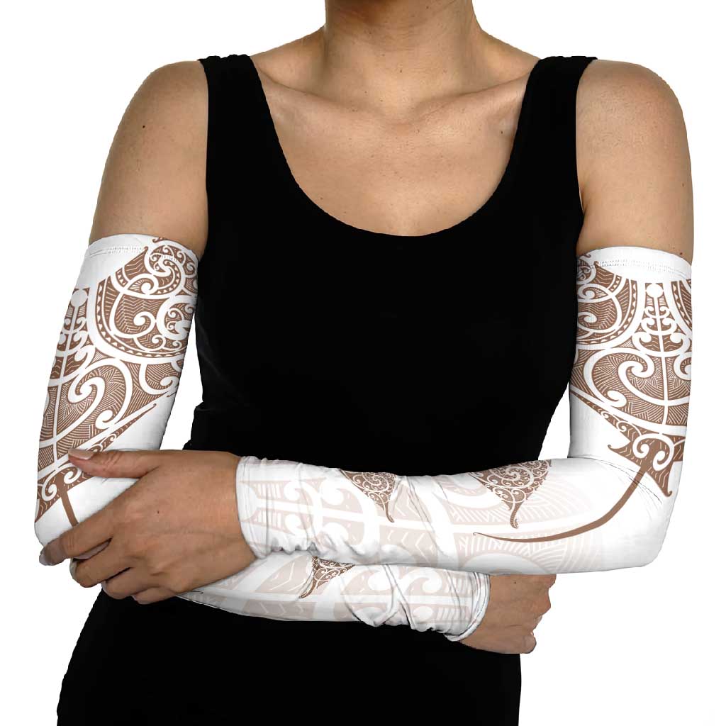 New Zealand Manta Ray Tattoo Arm Sleeves Aotearoa Maori Haehae Beige - Polynesian Pride