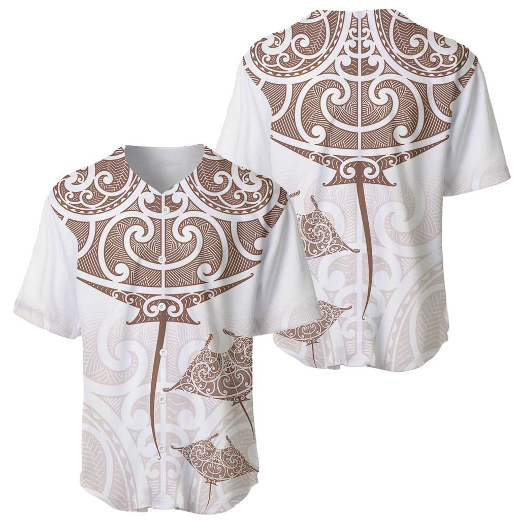 New Zealand Manta Ray Tattoo Baseball Jersey Aotearoa Maori Haehae Beige - Polynesian Pride