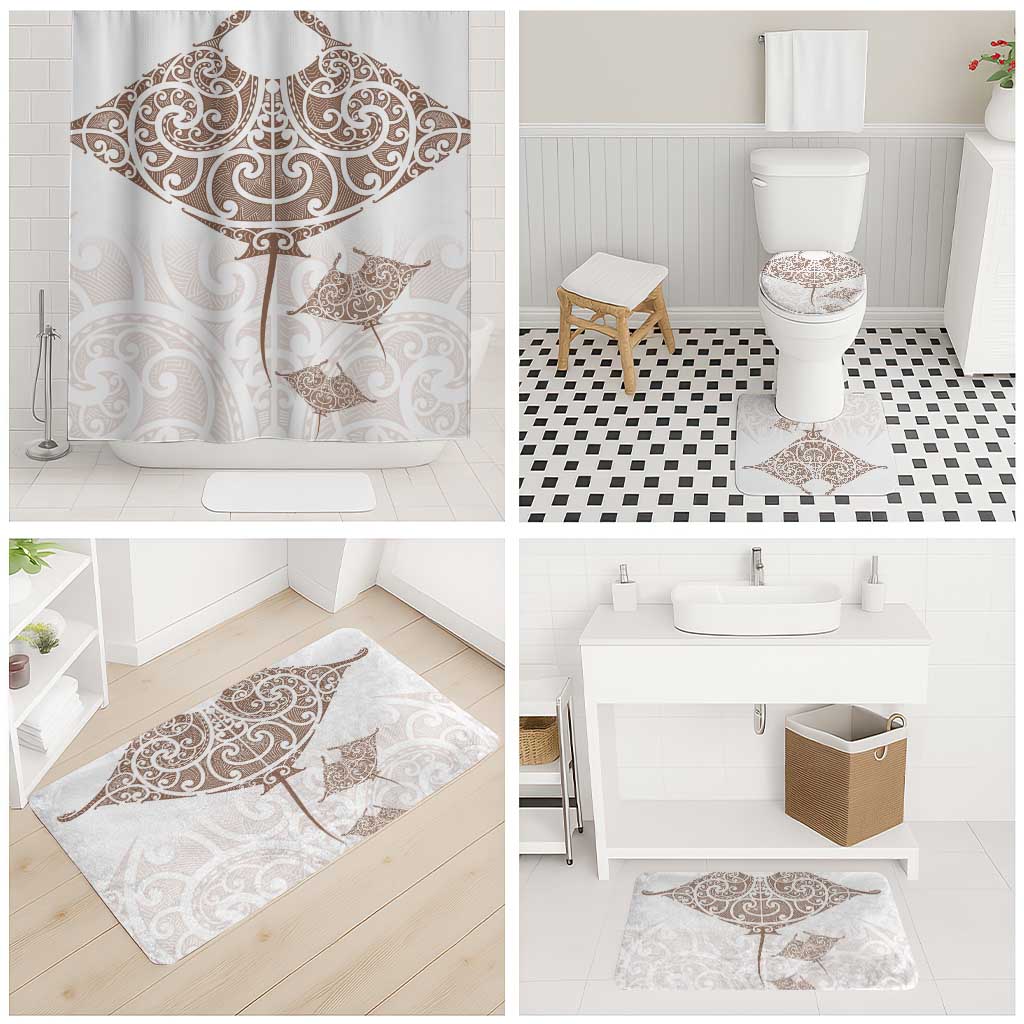 New Zealand Manta Ray Tattoo Bathroom Set Aotearoa Maori Haehae Beige - Polynesian Pride