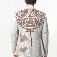 New Zealand Manta Ray Tattoo Blazer Aotearoa Maori Haehae Beige - Polynesian Pride