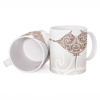 New Zealand Manta Ray Tattoo Ceramic Mug Aotearoa Maori Haehae Beige - Polynesian Pride