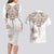 New Zealand Manta Ray Tattoo Couples Matching Long Sleeve Bodycon Dress and Hawaiian Shirt Aotearoa Maori Haehae Beige - Polynesian Pride