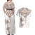 New Zealand Manta Ray Tattoo Couples Matching Off Shoulder Maxi Dress and Hawaiian Shirt Aotearoa Maori Haehae Beige - Polynesian Pride