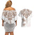 New Zealand Manta Ray Tattoo Couples Matching Off Shoulder Short Dress and Hawaiian Shirt Aotearoa Maori Haehae Beige - Polynesian Pride