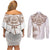 New Zealand Manta Ray Tattoo Couples Matching Off Shoulder Short Dress and Long Sleeve Button Shirt Aotearoa Maori Haehae Beige - Polynesian Pride