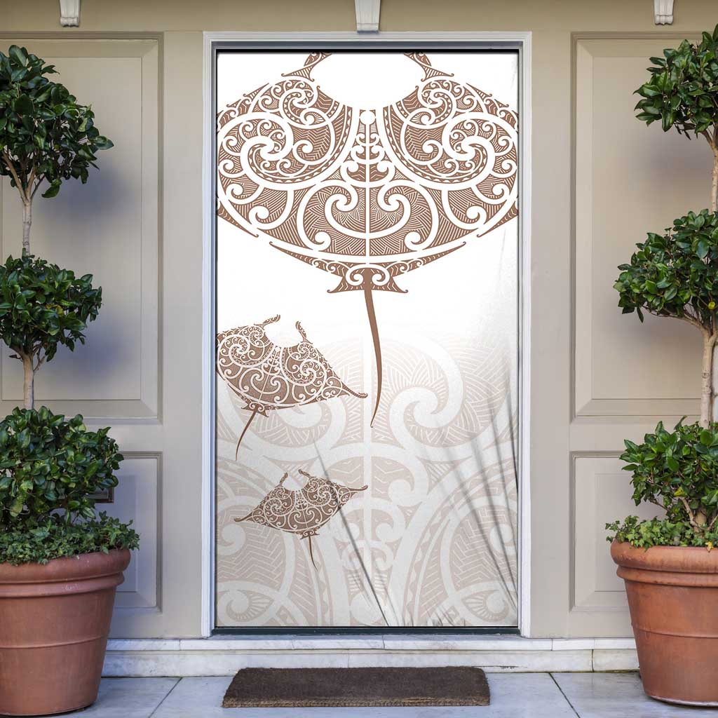 New Zealand Manta Ray Tattoo Door Cover Aotearoa Maori Haehae Beige - Polynesian Pride