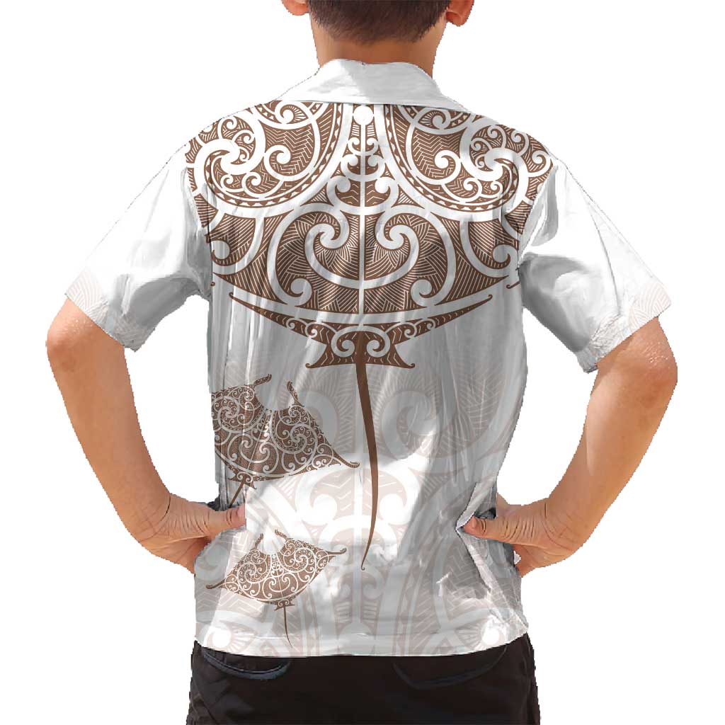 New Zealand Manta Ray Tattoo Family Matching Long Sleeve Bodycon Dress and Hawaiian Shirt Aotearoa Maori Haehae Beige - Polynesian Pride