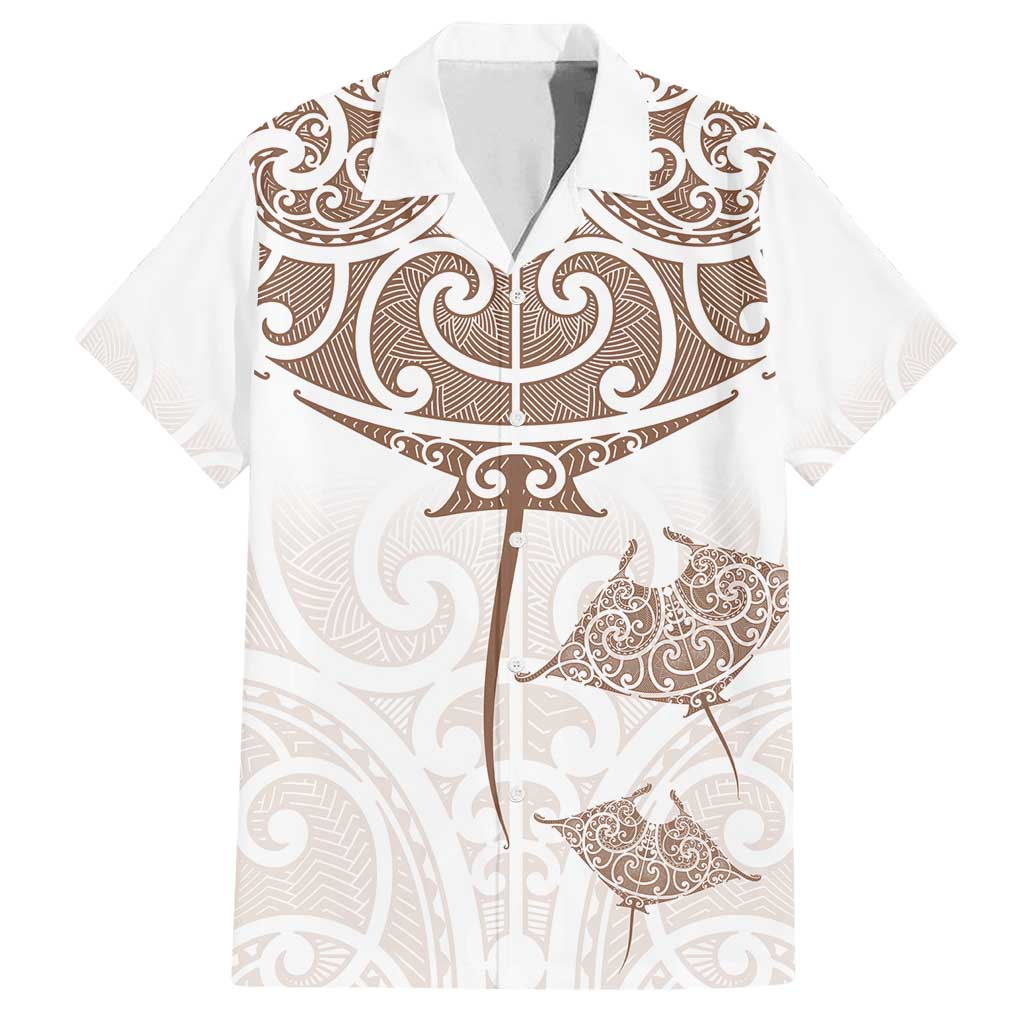 New Zealand Manta Ray Tattoo Family Matching Long Sleeve Bodycon Dress and Hawaiian Shirt Aotearoa Maori Haehae Beige - Polynesian Pride