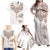 New Zealand Manta Ray Tattoo Family Matching Off Shoulder Maxi Dress and Hawaiian Shirt Aotearoa Maori Haehae Beige - Polynesian Pride