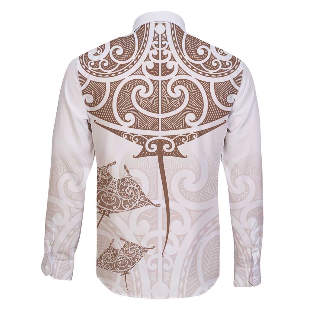 New Zealand Manta Ray Tattoo Family Matching Short Sleeve Bodycon Dress and Hawaiian Shirt Aotearoa Maori Haehae Beige - Polynesian Pride