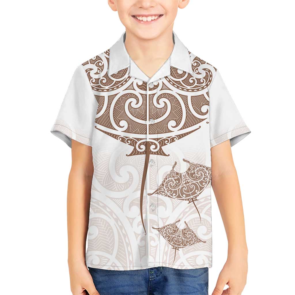 New Zealand Manta Ray Tattoo Family Matching Tank Maxi Dress and Hawaiian Shirt Aotearoa Maori Haehae Beige - Polynesian Pride