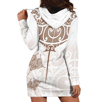 New Zealand Manta Ray Tattoo Hoodie Dress Aotearoa Maori Haehae Beige - Polynesian Pride