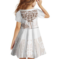 New Zealand Manta Ray Tattoo Kid Short Sleeve Dress Aotearoa Maori Haehae Beige - Polynesian Pride