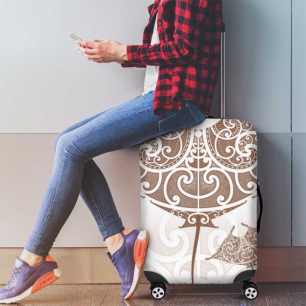 New Zealand Manta Ray Tattoo Luggage Cover Aotearoa Maori Haehae Beige - Polynesian Pride