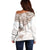 New Zealand Manta Ray Tattoo Off Shoulder Sweater Aotearoa Maori Haehae Beige - Polynesian Pride